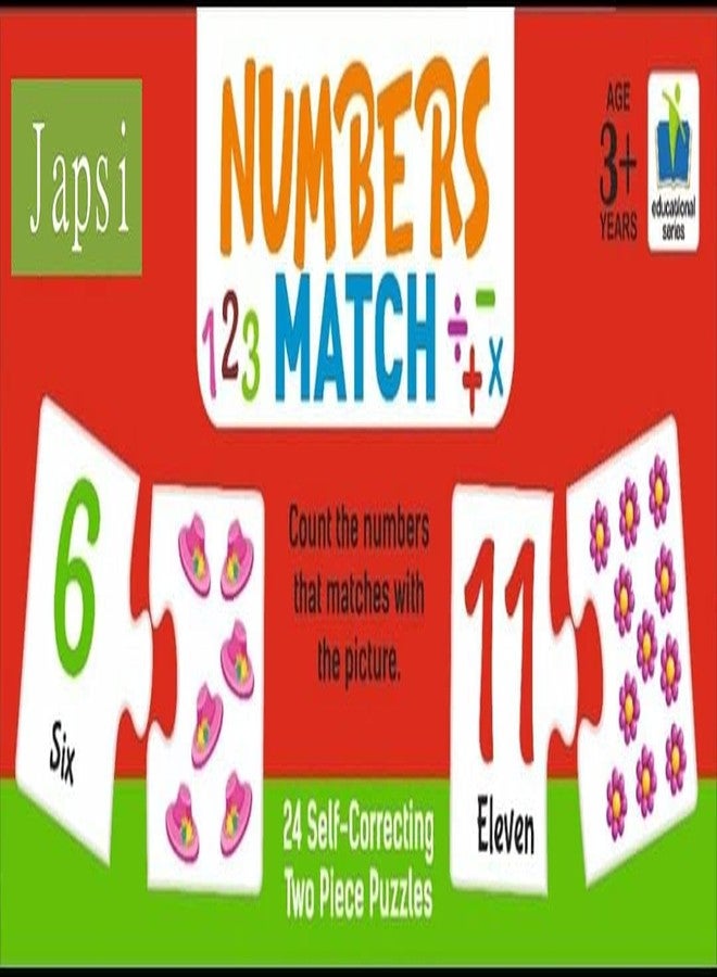 JAPSI Numbers Match Educational Puzzle, 24 Self-Correcting Two-Piece Puzzles, Age 3+ Years